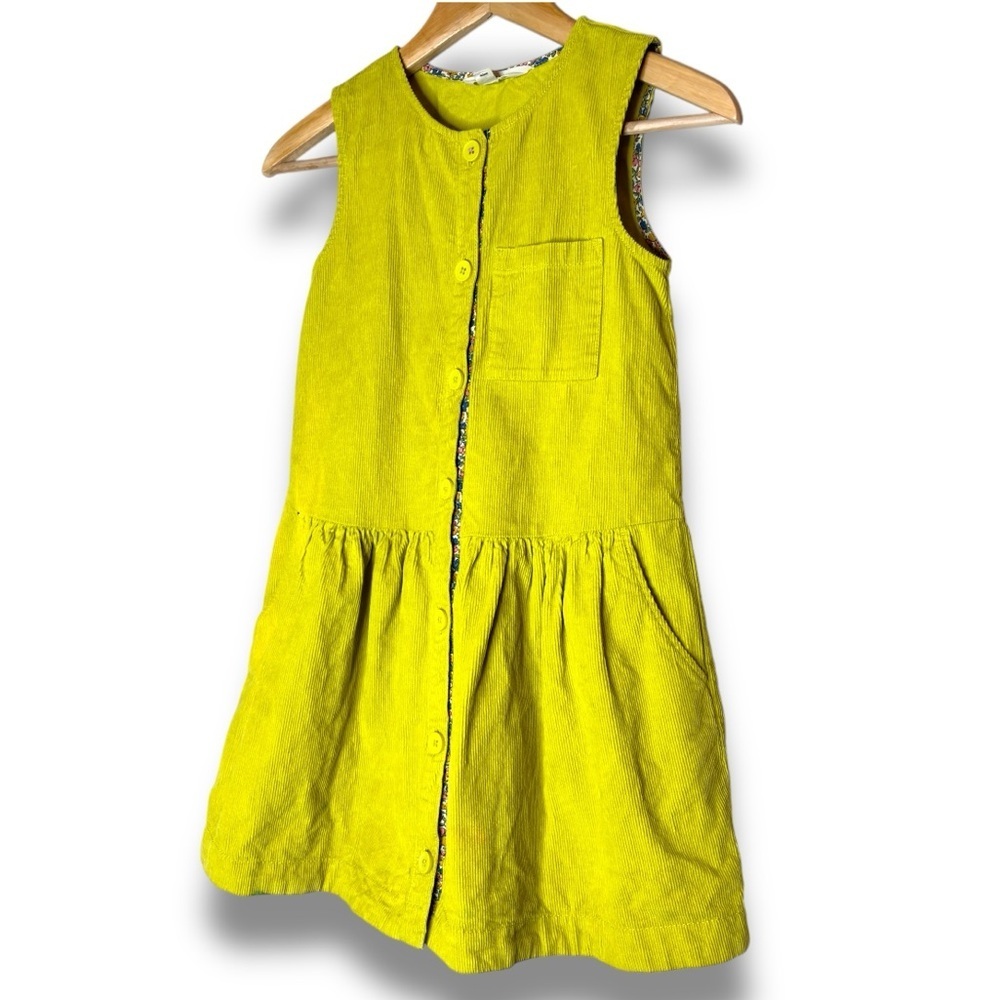 Mini Boden Lime Green Corduroy Button Through Pinafore‎ Dress Size 9-10 Years - Picture 8 of 8